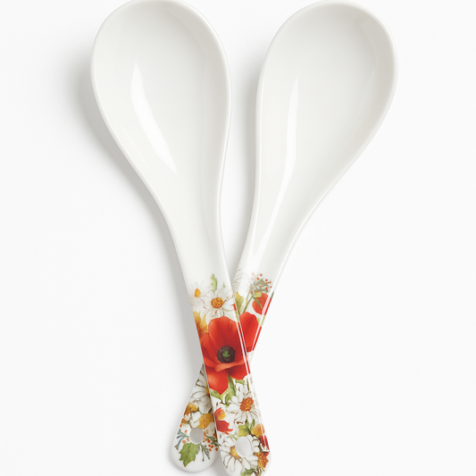 Floral Ceramic Soup Spoons (Set of 2)